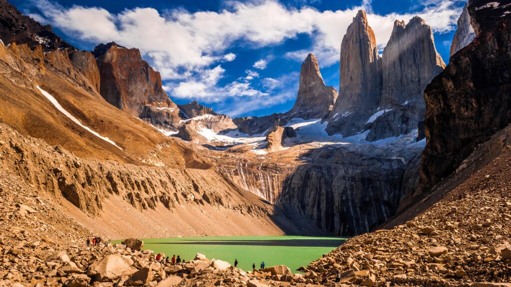 The iconic towers of Torres del Paine National Park in Chile